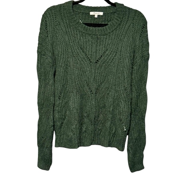 Madewell Chunky Knit Alpaca Fuzzy Dark Green Soft Pullover Sweater size XS - Picture 2 of 9